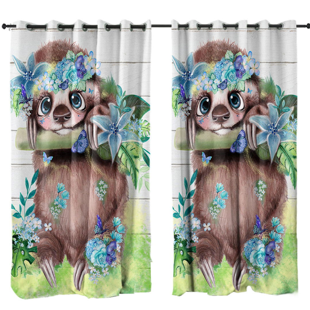 Cute l Just Hanging out Butterfly Sloth Curtain