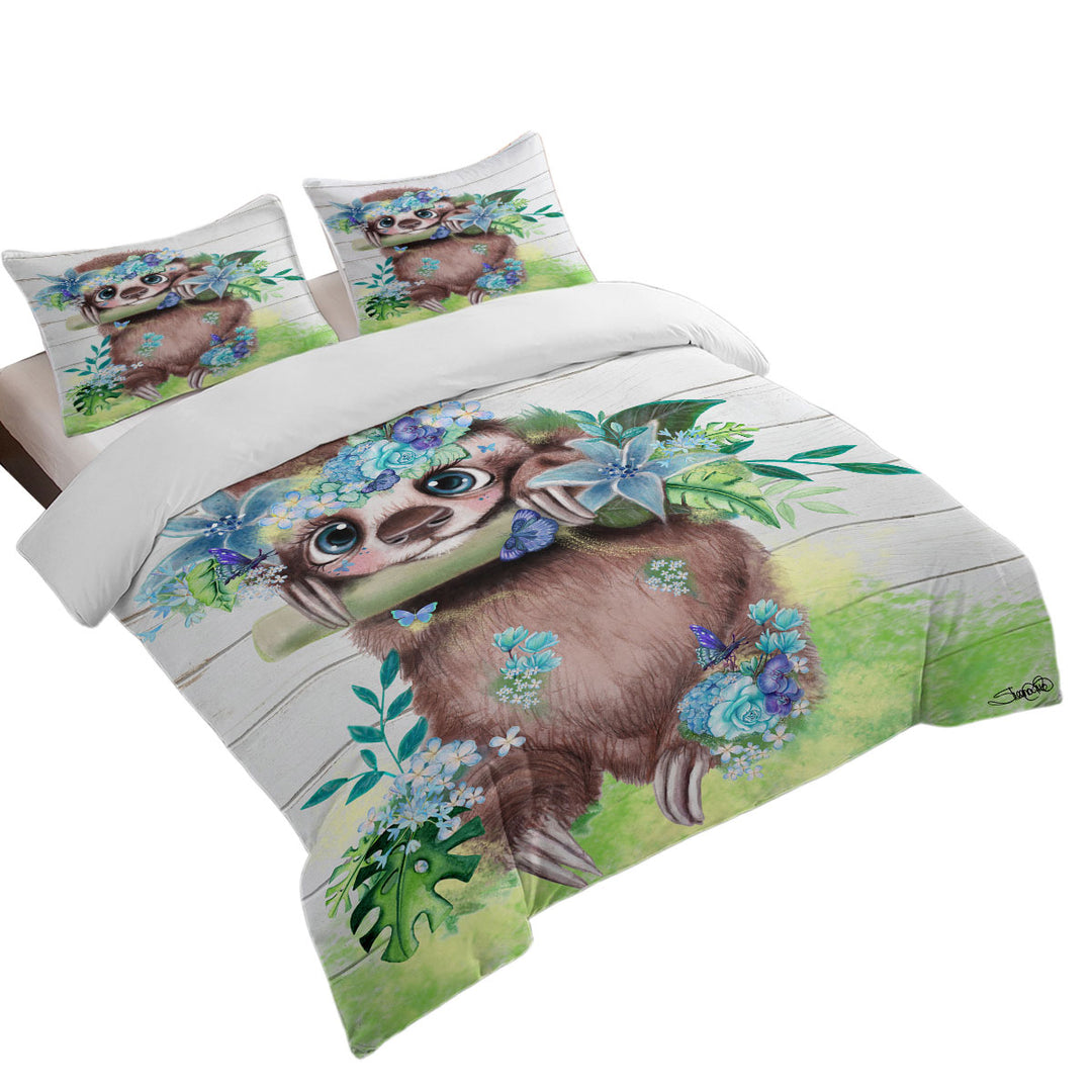 Cute l Just Hanging out Butterfly Sloth Duvet Cover