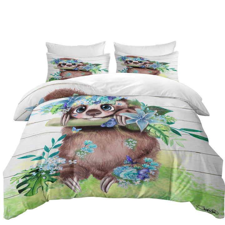 Cute l Just Hanging out Butterfly Sloth Duvet Covers