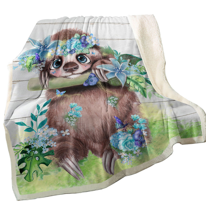 Cute l Just Hanging out Butterfly Sloth Fleece Blankets