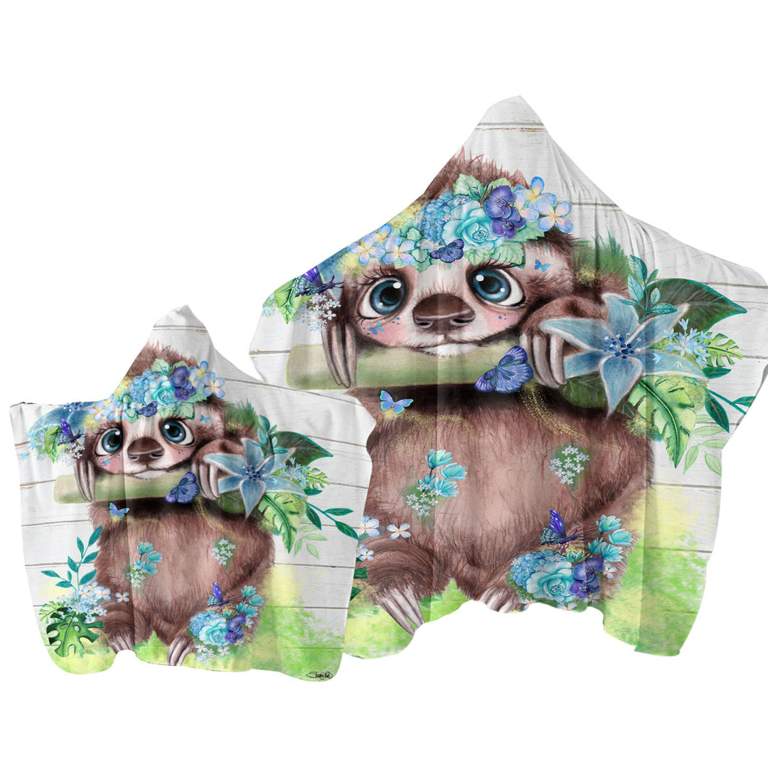 Cute l Just Hanging out Butterfly Sloth Hooded Beach Towel