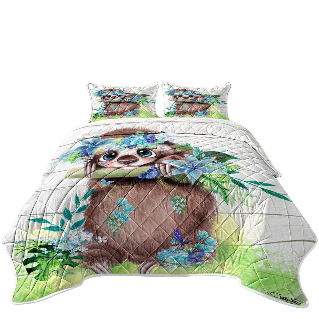 Cute l Just Hanging out Butterfly Sloth Quilt