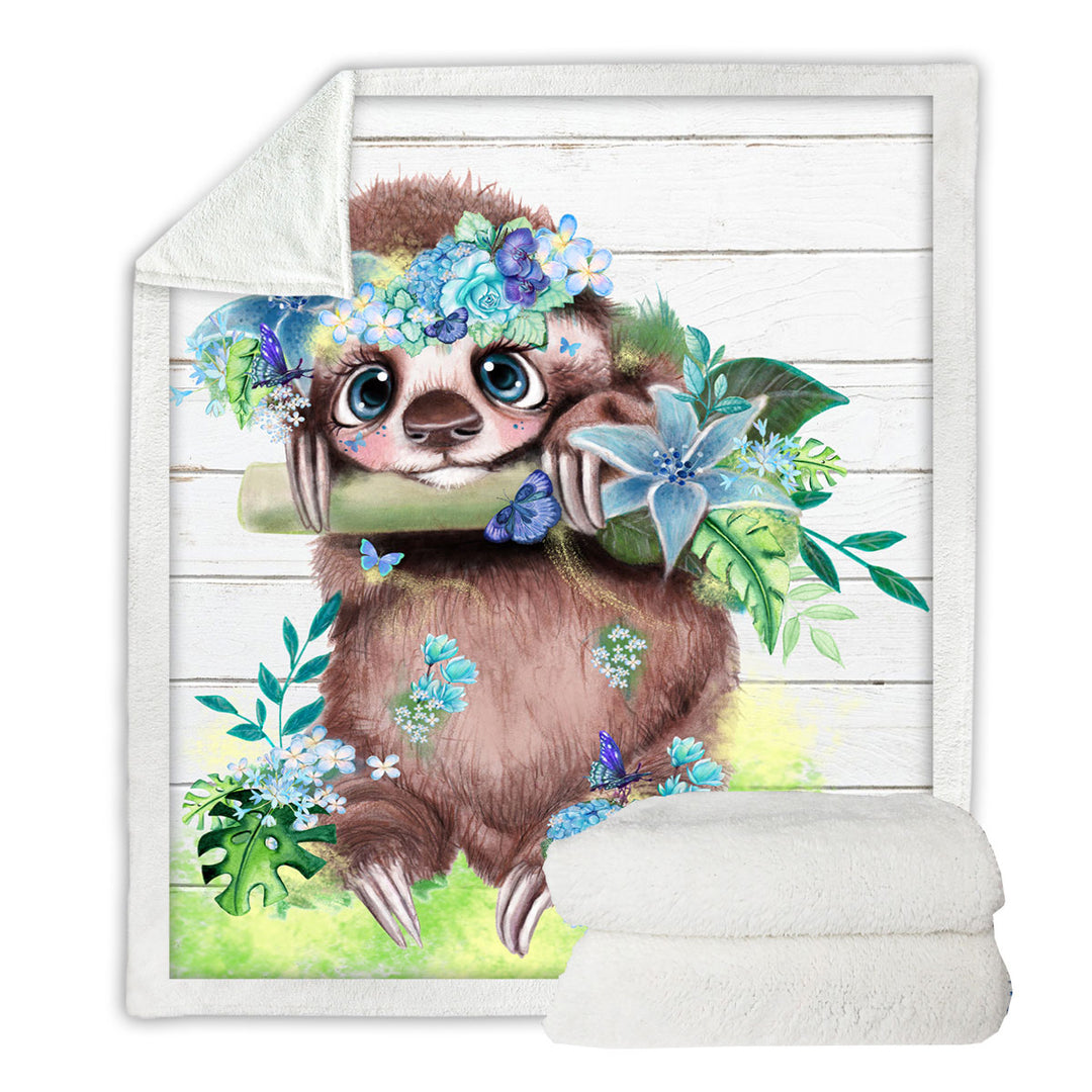 Cute l Just Hanging out Butterfly Sloth Sherpa Blanket