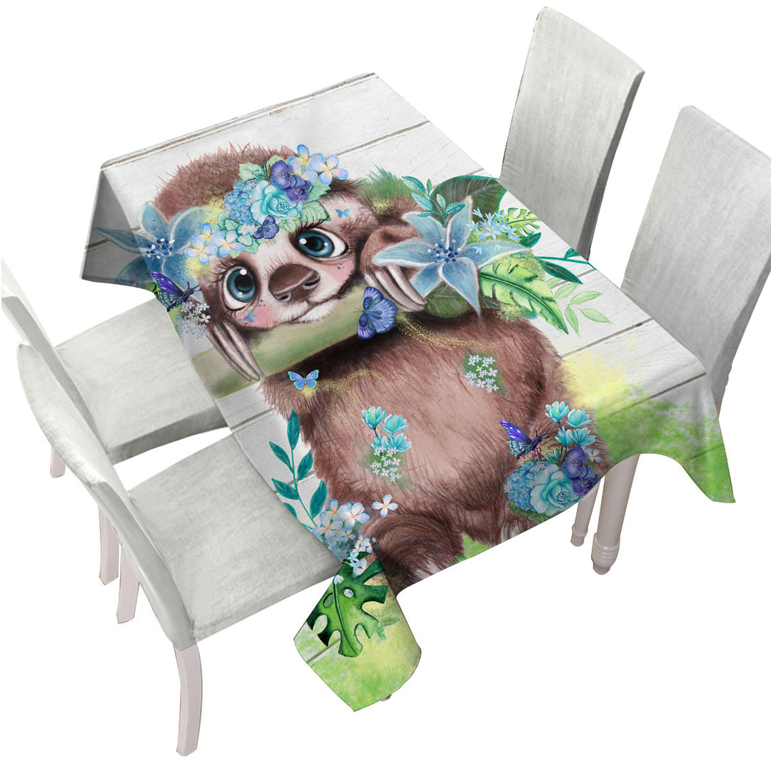 Cute l Just Hanging out Butterfly Sloth Tablecloth