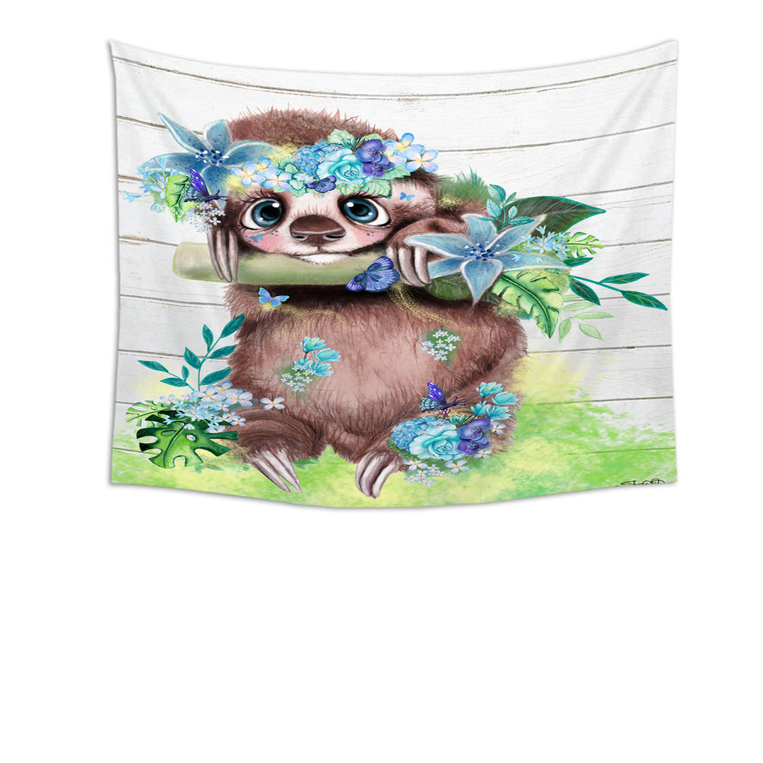 Cute l Just Hanging out Butterfly Sloth Wall Decor Tapestry