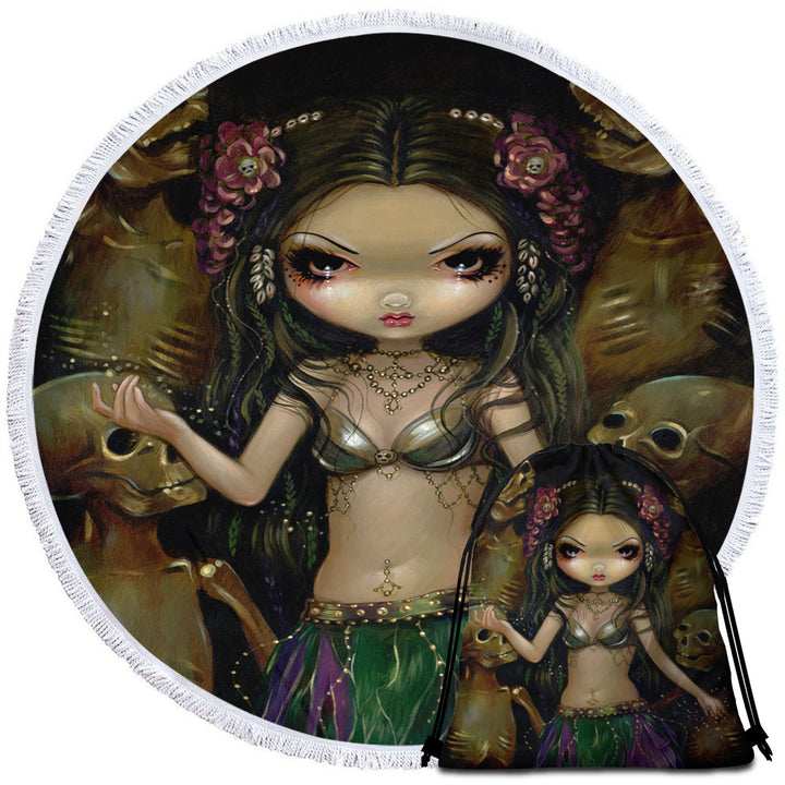 Danse Macabre Tribal Fusion Girl and Skeletons Beach Towel Circle