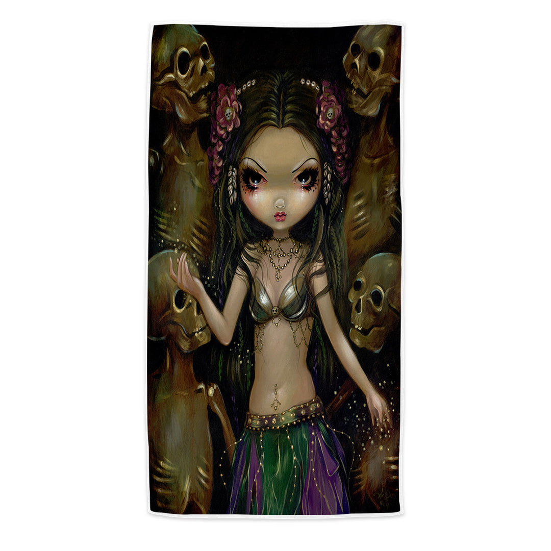 Danse Macabre Tribal Fusion Girl and Skeletons Beach Towel Microfiber