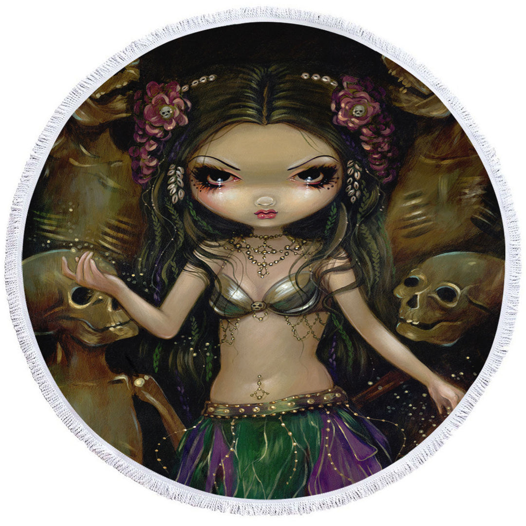 Danse Macabre Tribal Fusion Girl and Skeletons Beach Towel Round