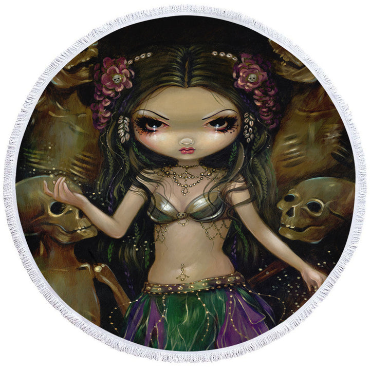 Danse Macabre Tribal Fusion Girl and Skeletons Beach Towel Round