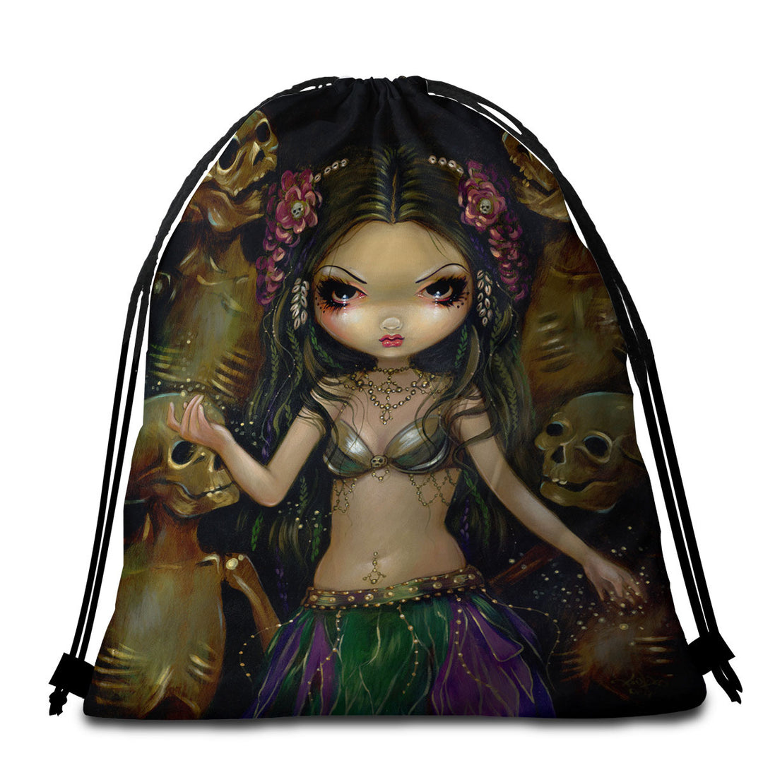 Danse Macabre Tribal Fusion Girl and Skeletons Beach Towel