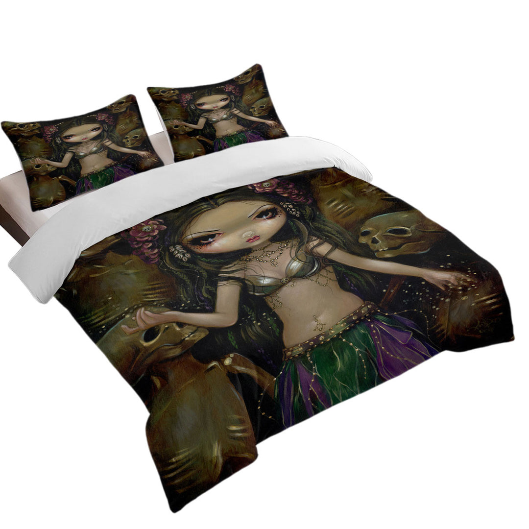 Danse Macabre Tribal Fusion Girl and Skeletons Quilt Cover Sets