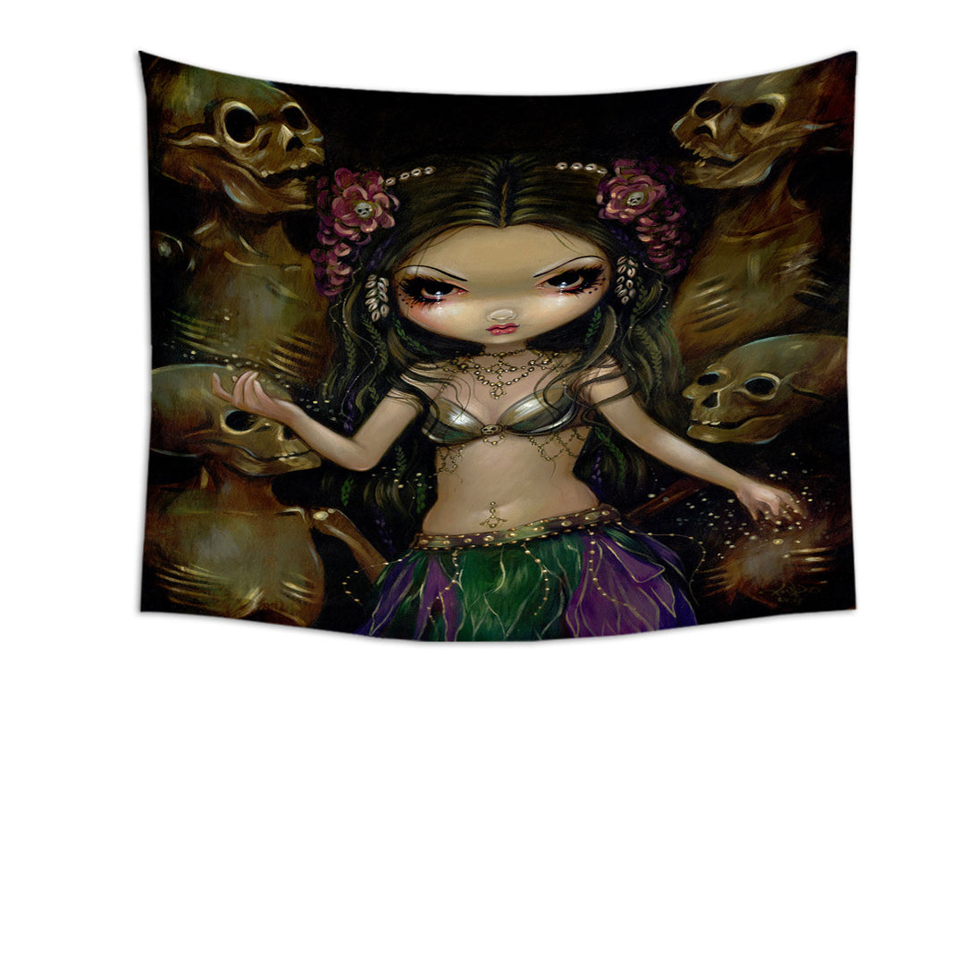 Danse Macabre Tribal Fusion Girl and Skeletons Tapestry Wall Decor