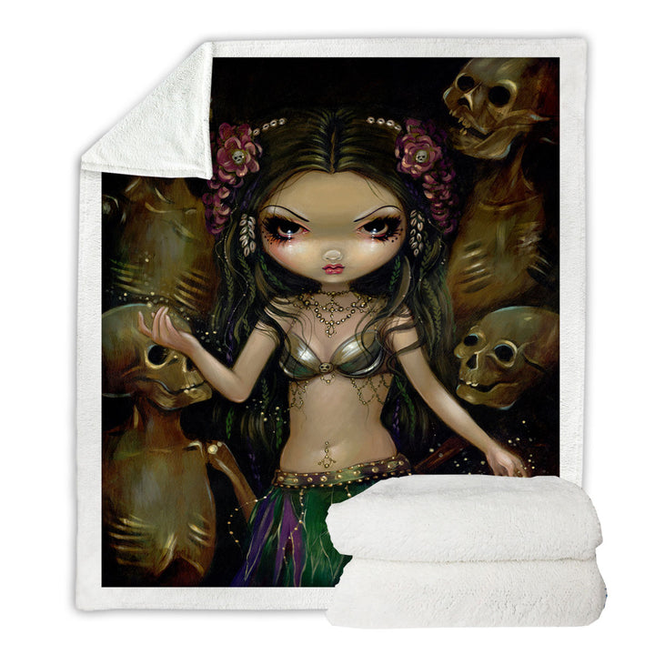 Danse Macabre Tribal Fusion Girl and Skeletons Throw Blanket