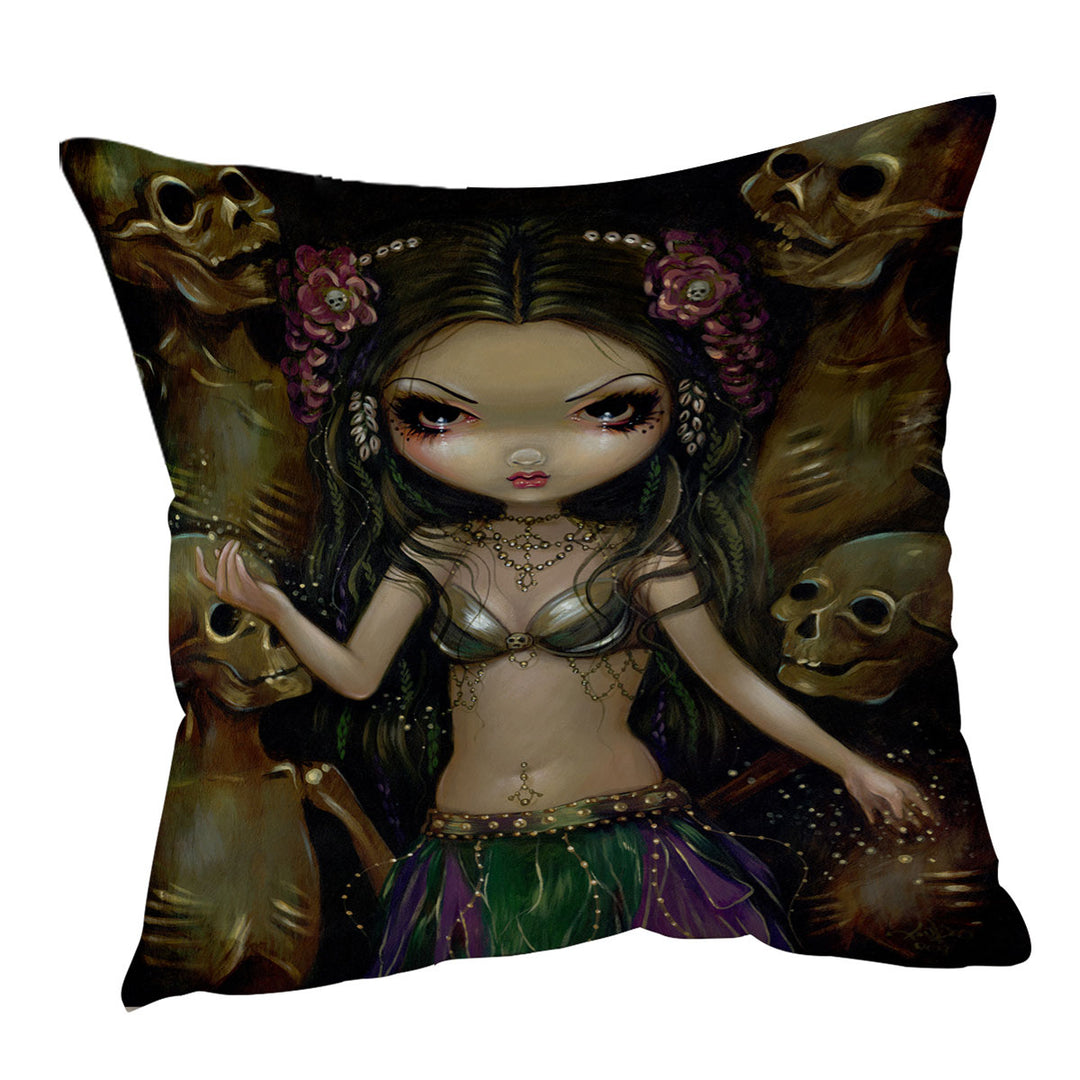 Danse Macabre Tribal Fusion Girl and Skeletons Throw Pillows