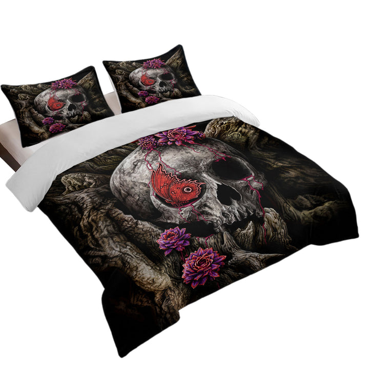 Dark Art A Glance of Evanescence Red Butterfly and Skull Comforter Cover