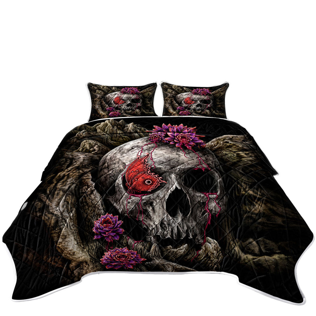 Dark Art A Glance of Evanescence Red Butterfly and Skull Coverlets