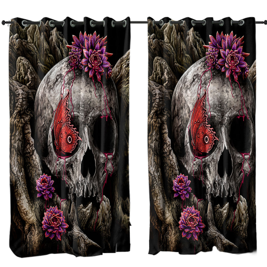 Dark Art A Glance of Evanescence Red Butterfly and Skull Curtains