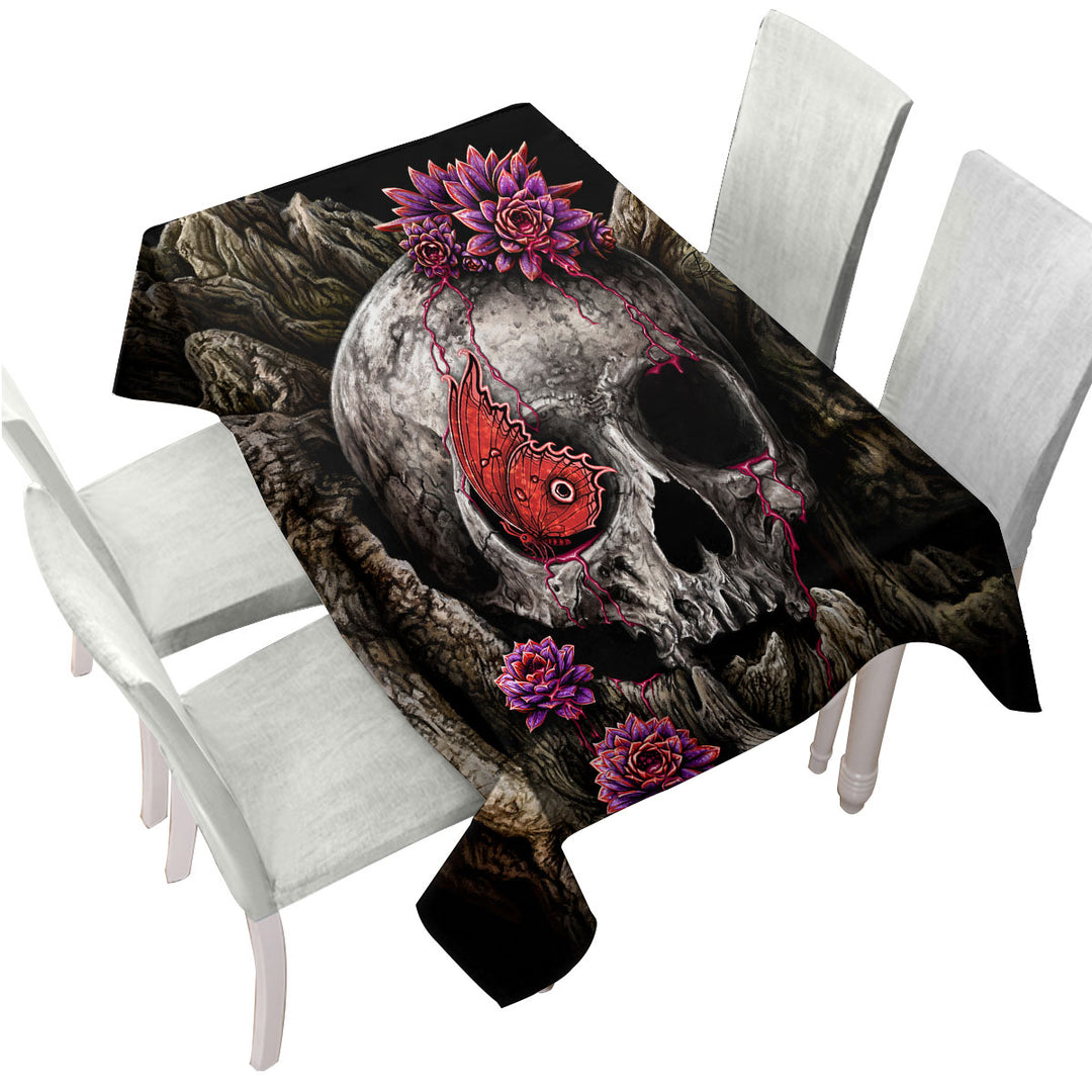 Dark Art A Glance of Evanescence Red Butterfly and Skull Custom table Covers