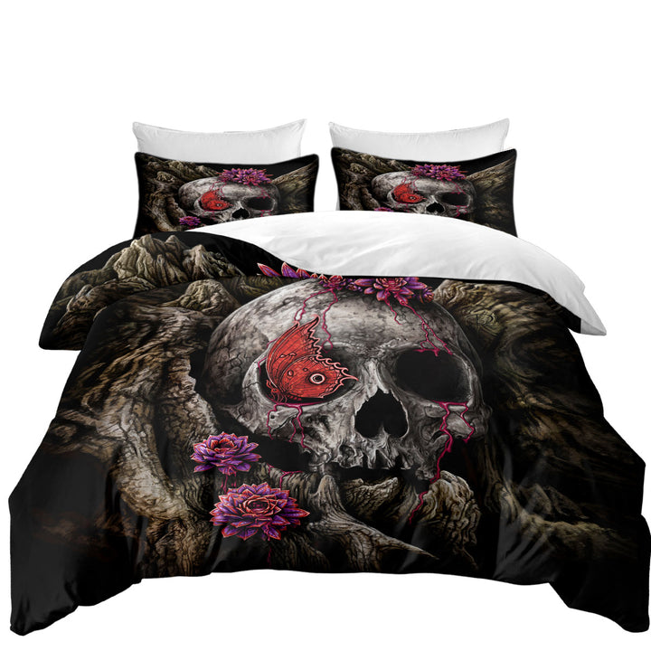 Dark Art A Glance of Evanescence Red Butterfly and Skull Duvet Cover