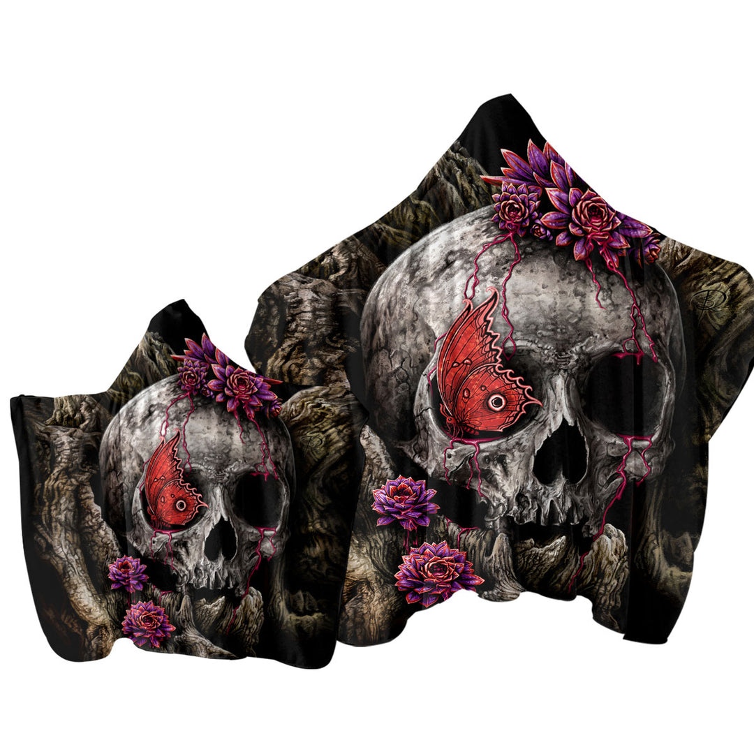 Dark Art A Glance of Evanescence Red Butterfly and Skull Towel Hoodie