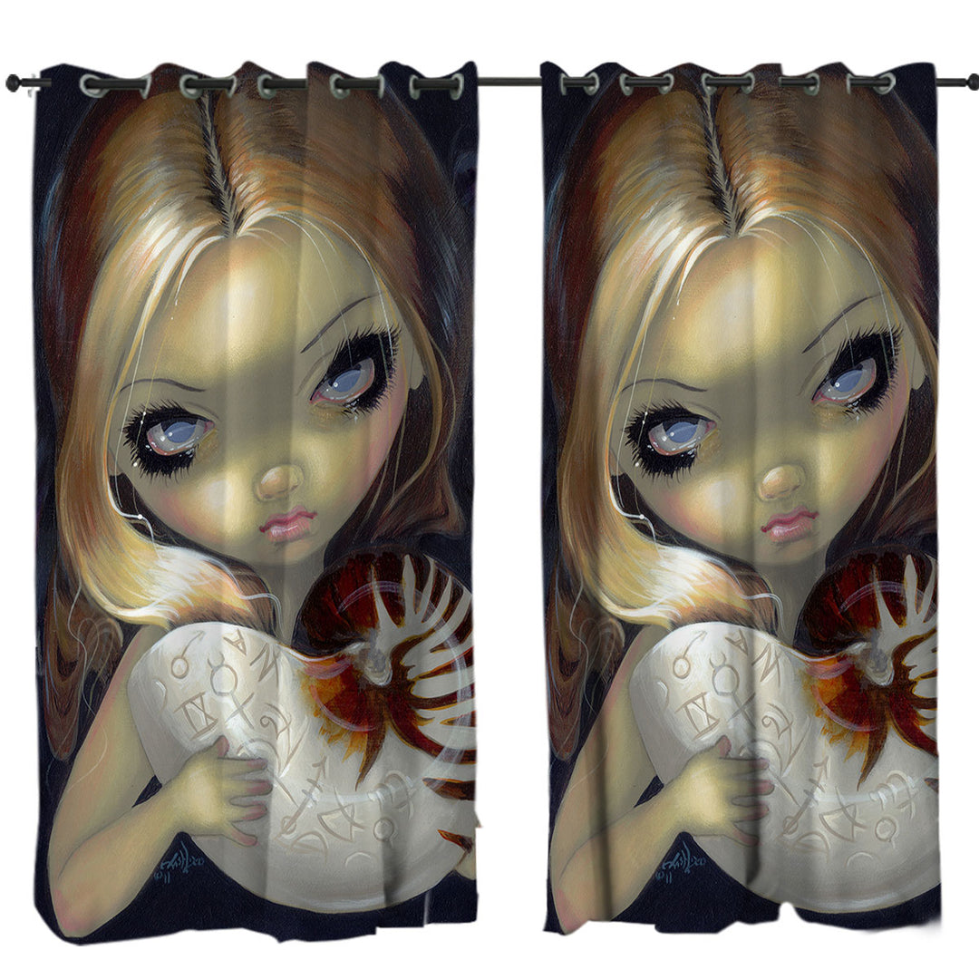 Dark Art Alchemical Angel and Sea Snail Shell Curtain