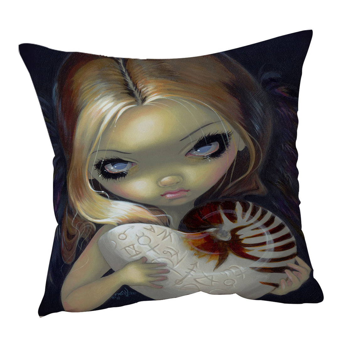 Dark Art Alchemical Angel and Sea Snail Shell Cushion Cover