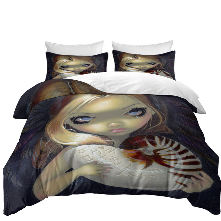 Dark Art Alchemical Angel and Sea Snail Shell Duvet Cover