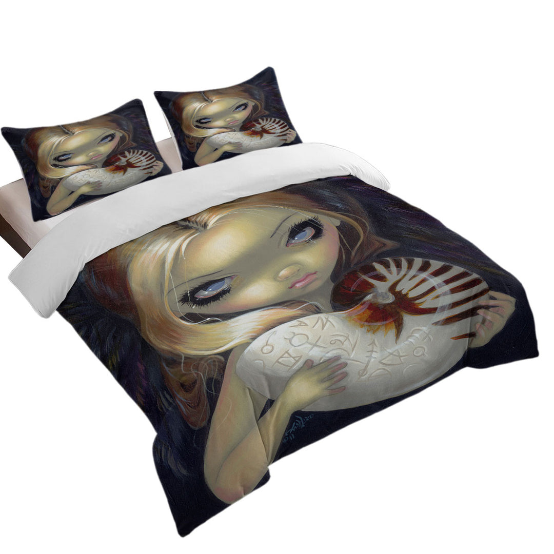 Dark Art Alchemical Angel and Sea Snail Shell King Size Duvet Cover