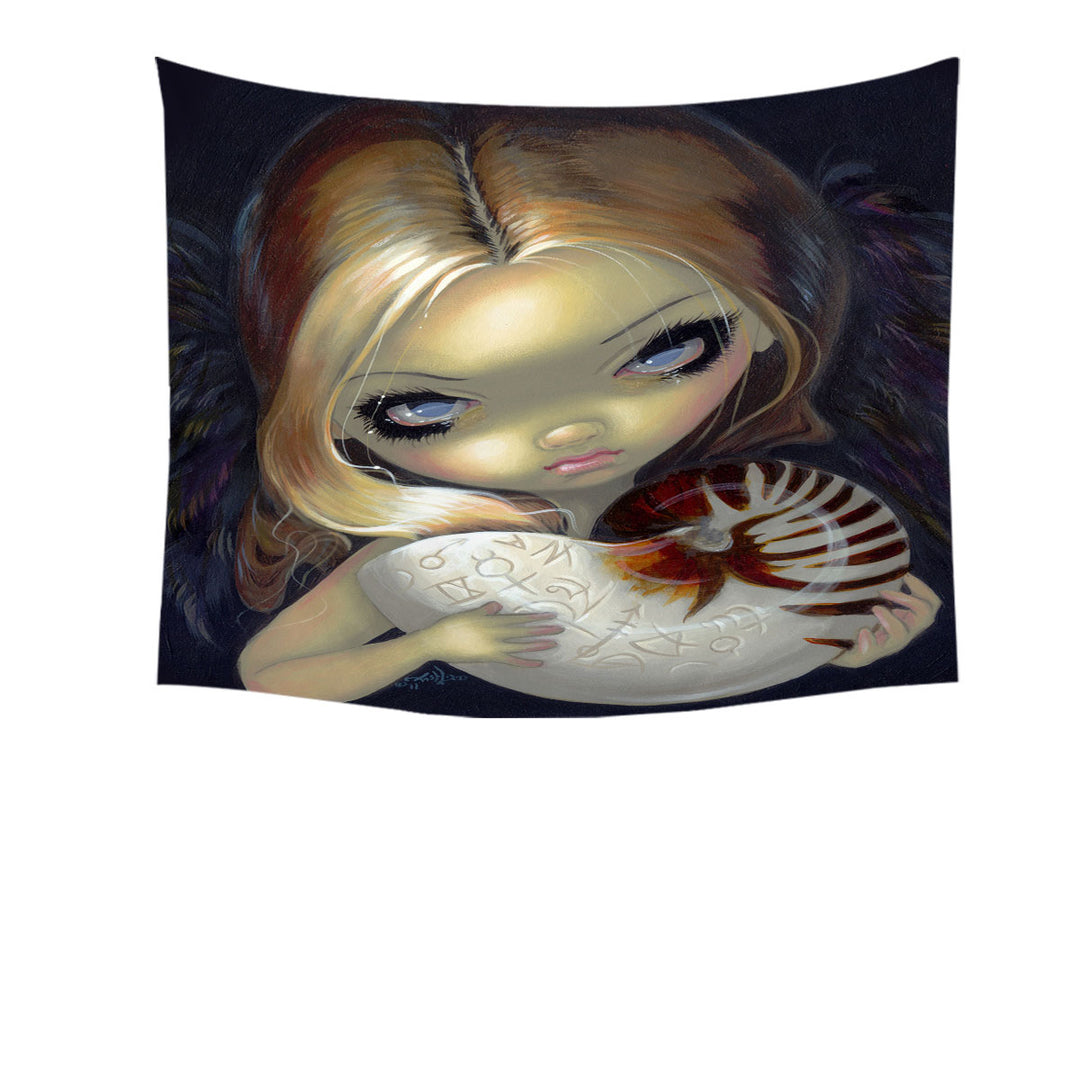 Dark Art Alchemical Angel and Sea Snail Shell Wall Decor Tapestry