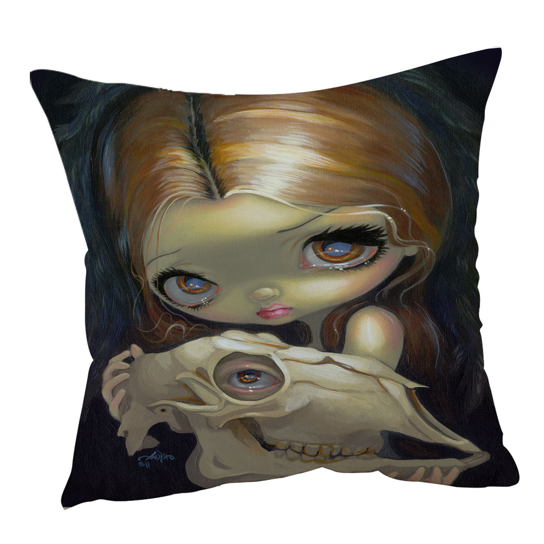 Dark Art Alchemical Angel and Skull Throw Pillow