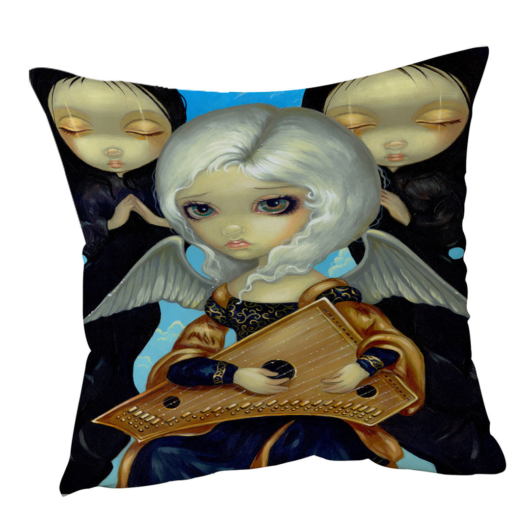 Dark Art Angel with a Psaltery Cushion Cover