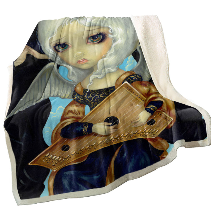 Dark Art Angel with a Psaltery Fleece Blankets