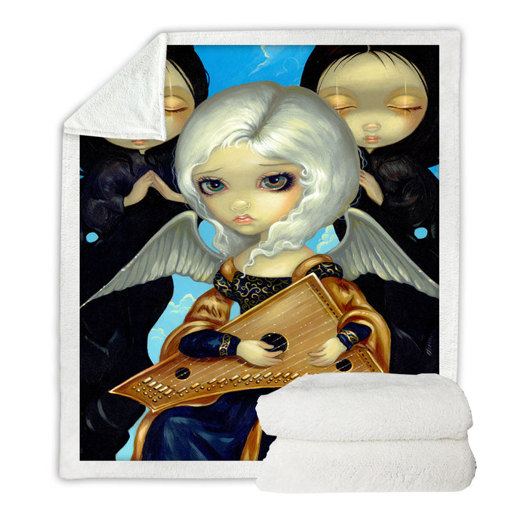 Dark Art Angel with a Psaltery Sherpa Blanket