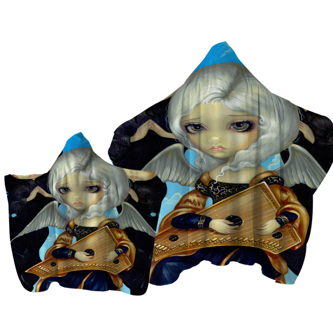 Dark Art Angel with a Psaltery Towel with Hood