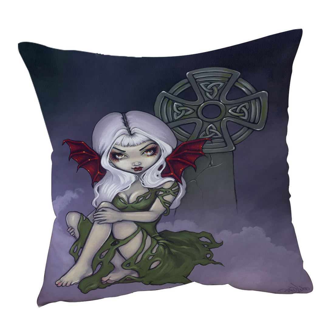 Dark Art Cemetery Mist Vampire Fairy and Celtic Cross Cushion Covers