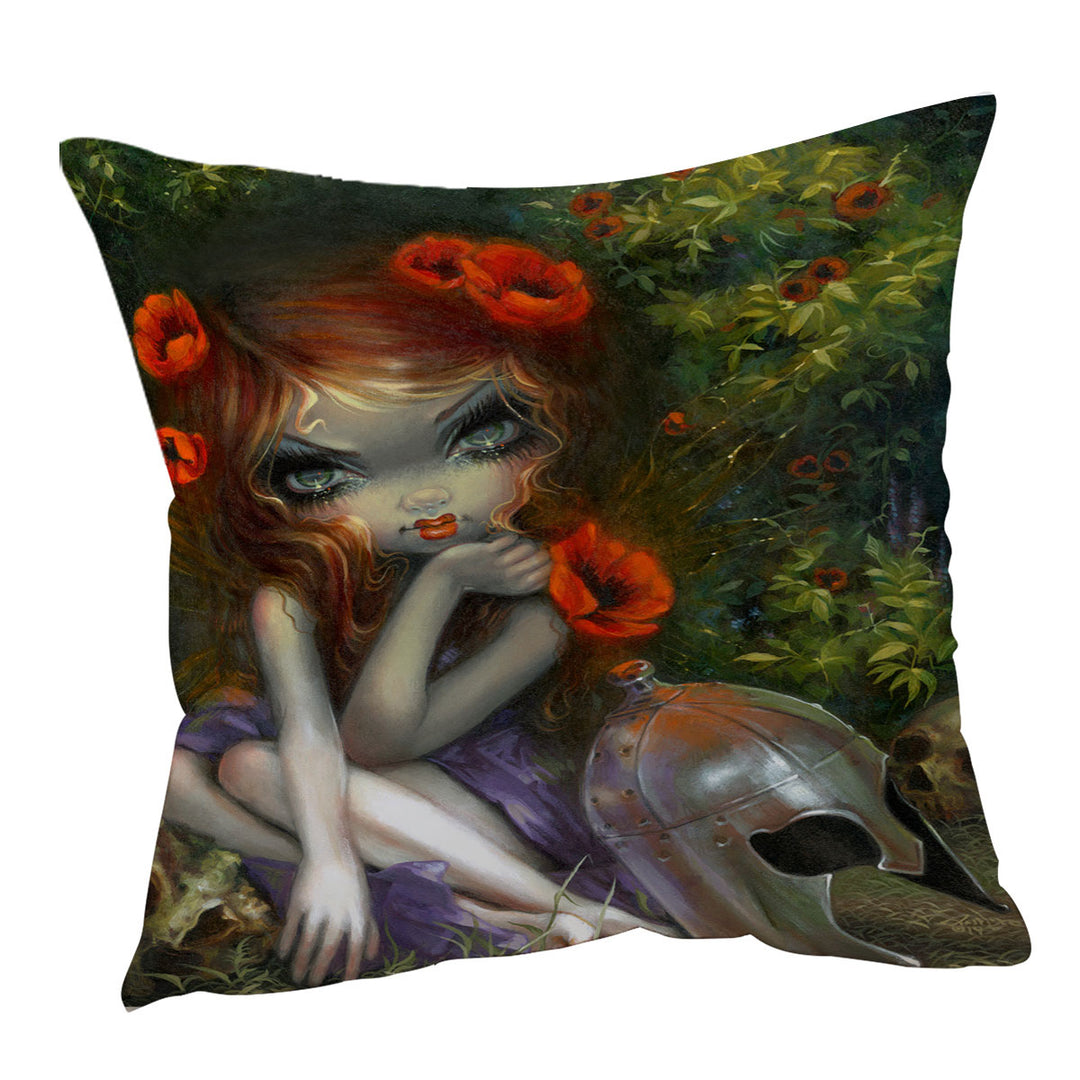 Dark Art Decorative Pillows La Belle Dame Sans Merci Maiden and Skulls