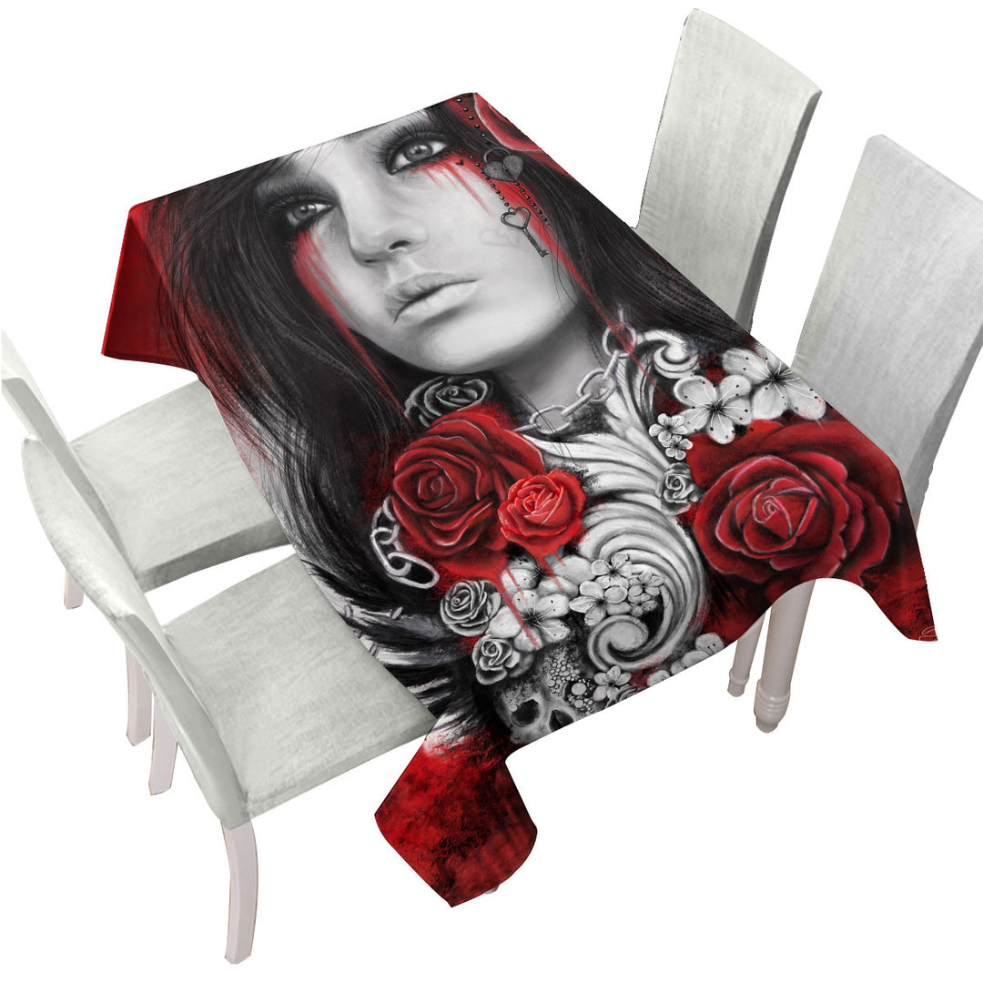 Dark Art Freed Beautiful Gothic Girl Tablecloths