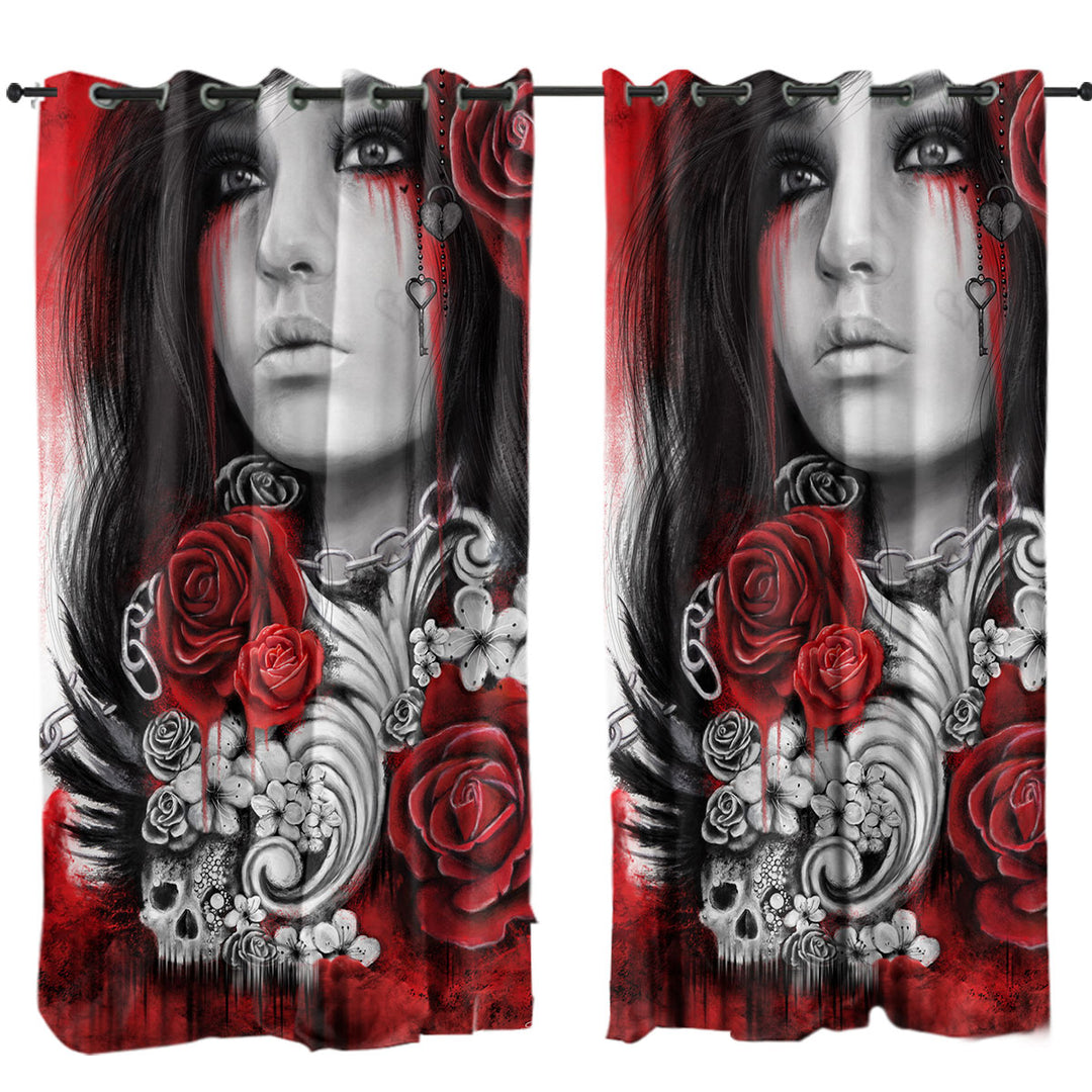 Dark Art Freed Beautiful Gothic Girl Window Curtains