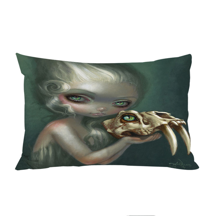 Dark Art Girl Holds Resurrected Saber Toothed Cat Pillow Case Covers