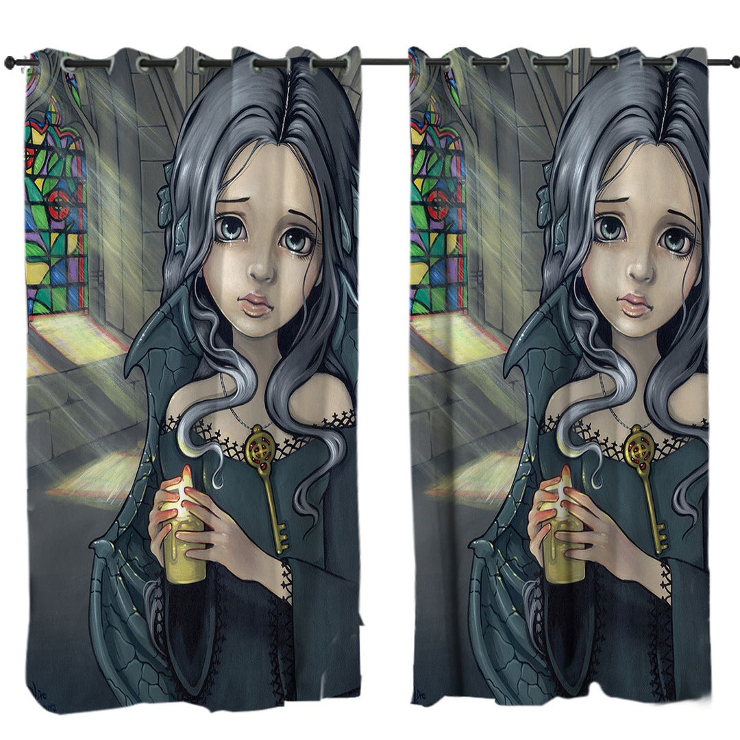 Dark Art Goth Alannah the Cathedral Caretaker Girl Curtains