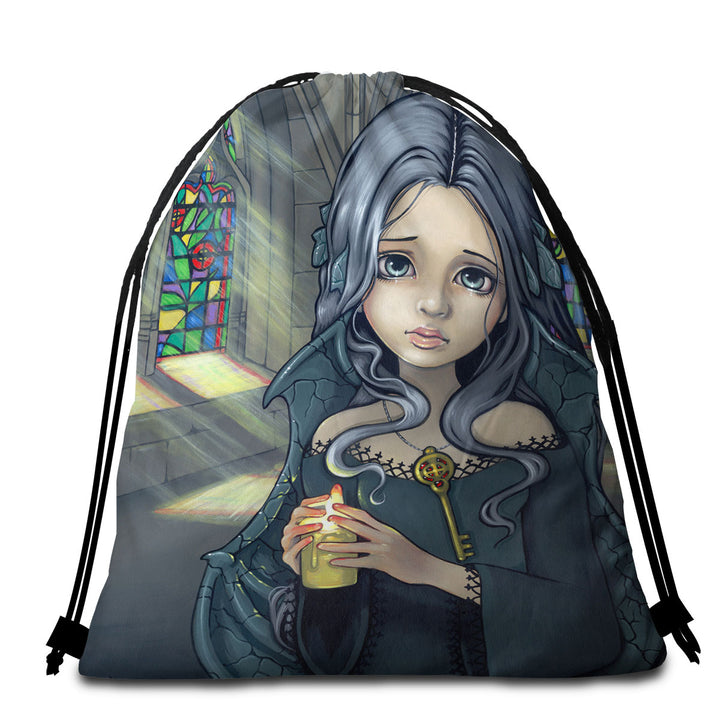 Dark Art Goth Beach Towels and Bags Set Alannah the Cathedral Caretaker Girl