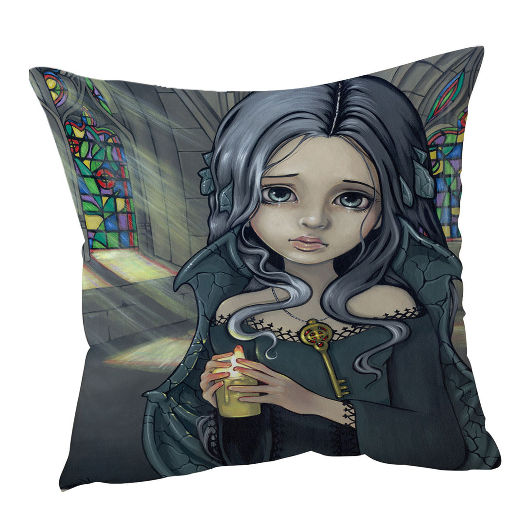 Dark Art Goth Cushion Covers Alannah the Cathedral Caretaker Girl