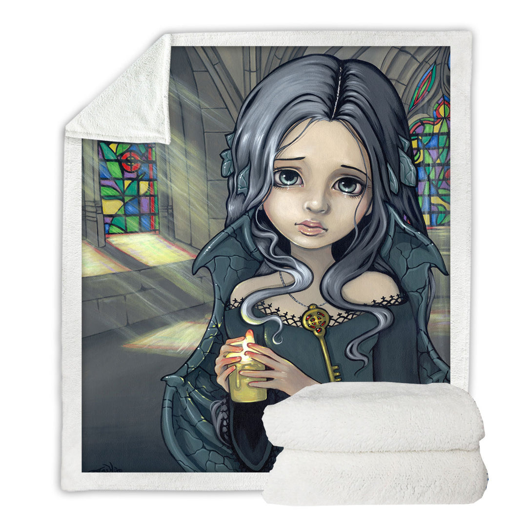 Dark Art Goth Fleece Blankets Alannah the Cathedral Caretaker Girl