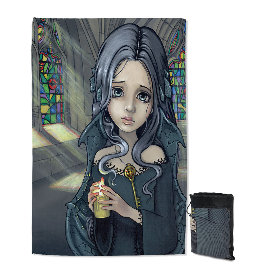 Dark Art Goth Lightweight Beach Towels for Travel Alannah the Cathedral Caretaker Girl