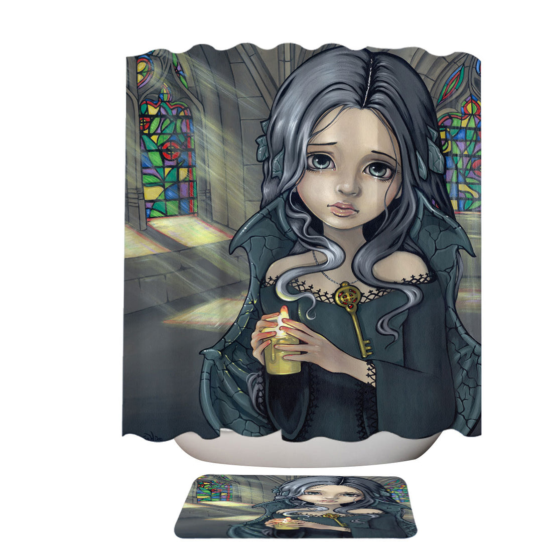 Dark Art Goth Shower Curtains Alannah the Cathedral Caretaker Girl