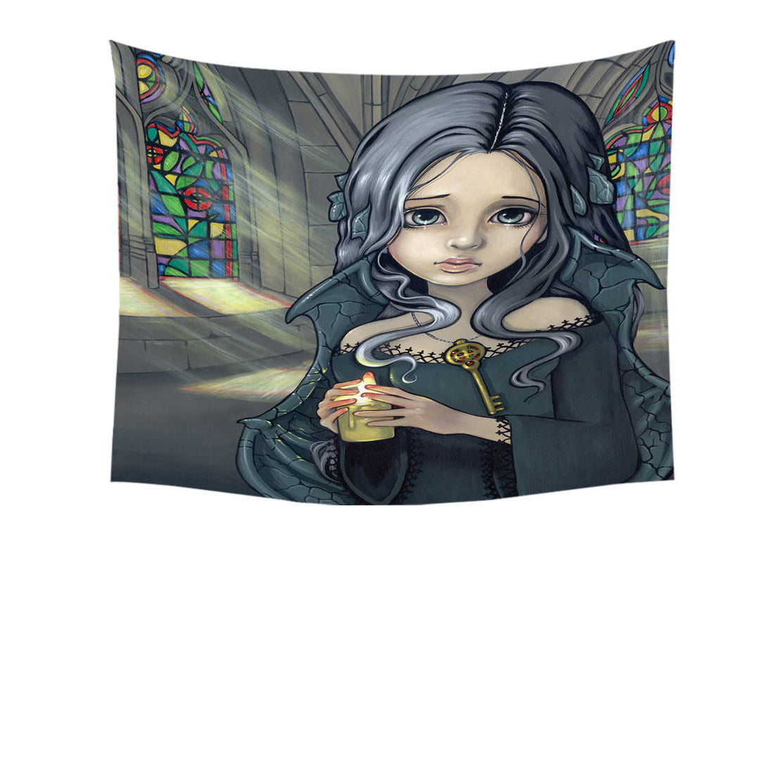 Dark Art Goth Wall Decor Alannah the Cathedral Caretaker Girl Tapestry