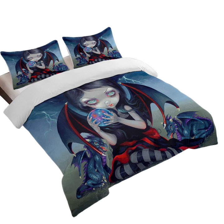 Dark Art Gothic Dragon Fairy and Dark Dragonling Duvet Cover