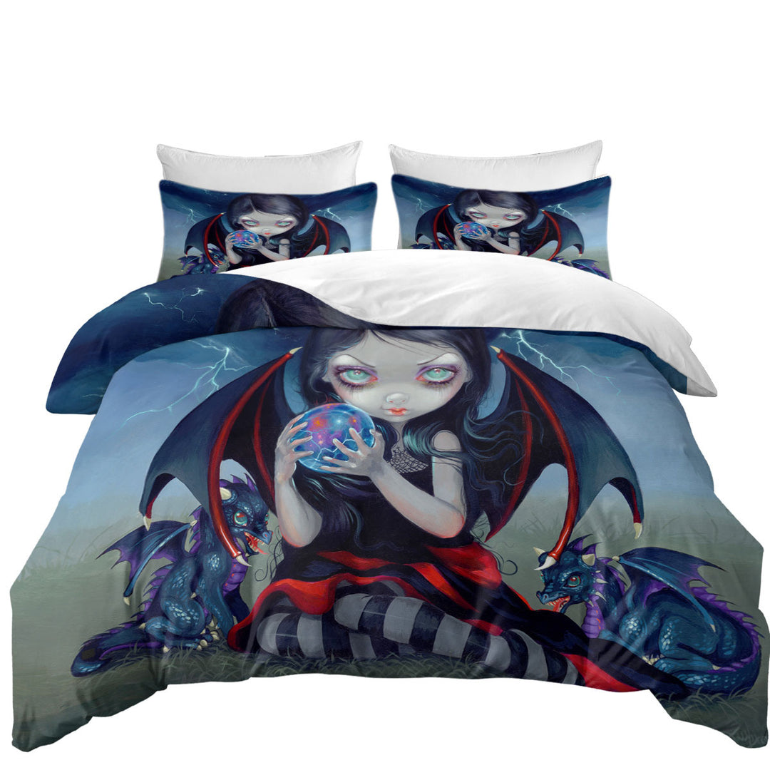 Dark Art Gothic Dragon Fairy and Dark Dragonling Duvet Covers