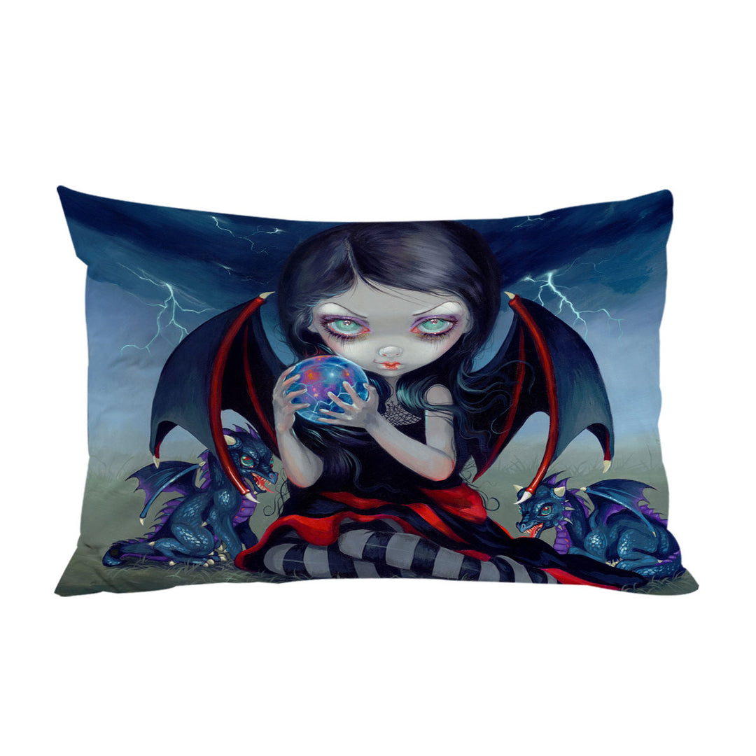 Dark Art Gothic Dragon Fairy and Dark Dragonling Pillow Case Covers