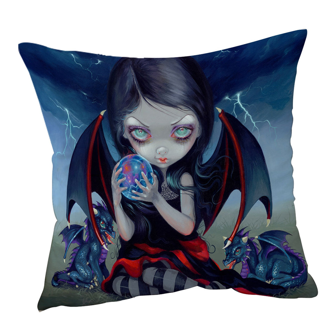 Dark Art Gothic Throw Pillows Dragon Fairy and Dark Dragonling